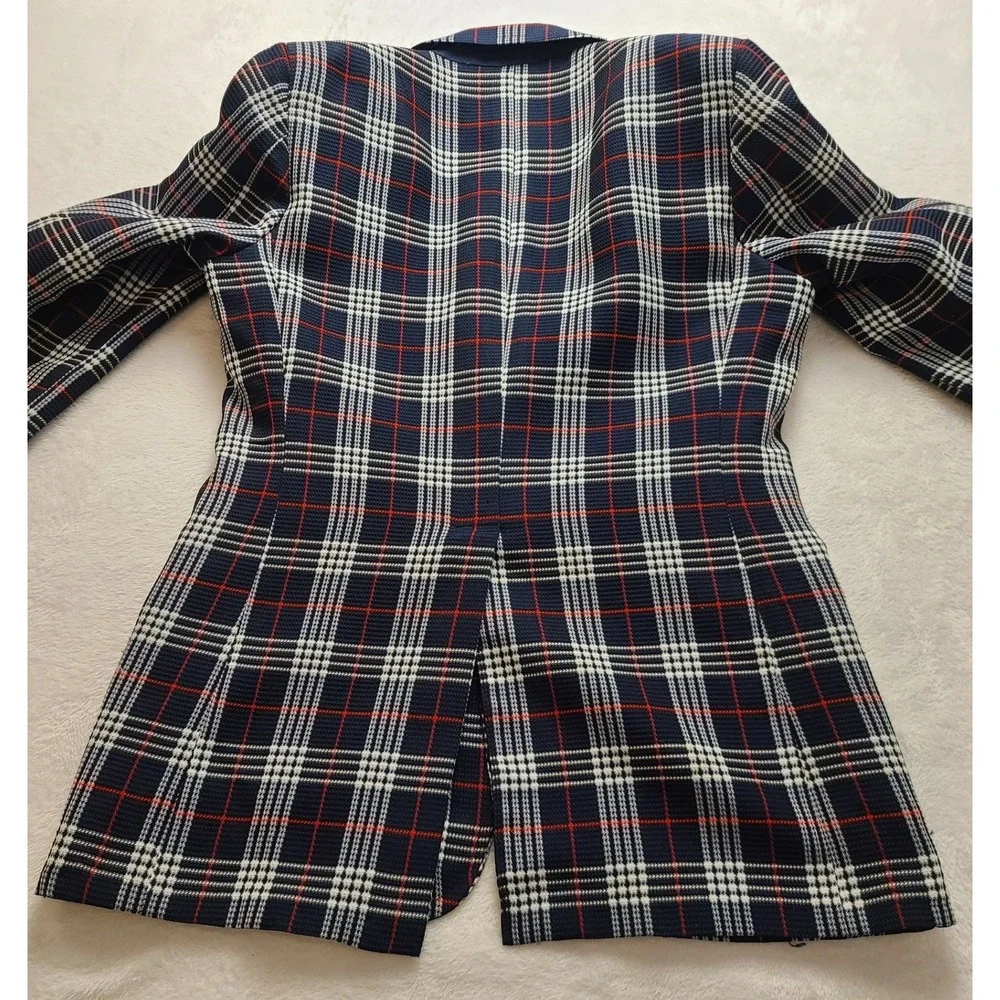 Richman Brothers Sportsman Knits Vintage Men's Plaid Blazer Navy Red White 20x31